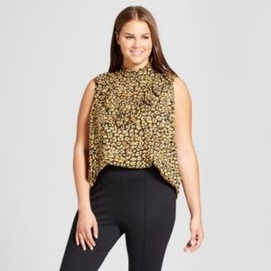 NWT Ruffle V Henley Blouse - Cheetah Print